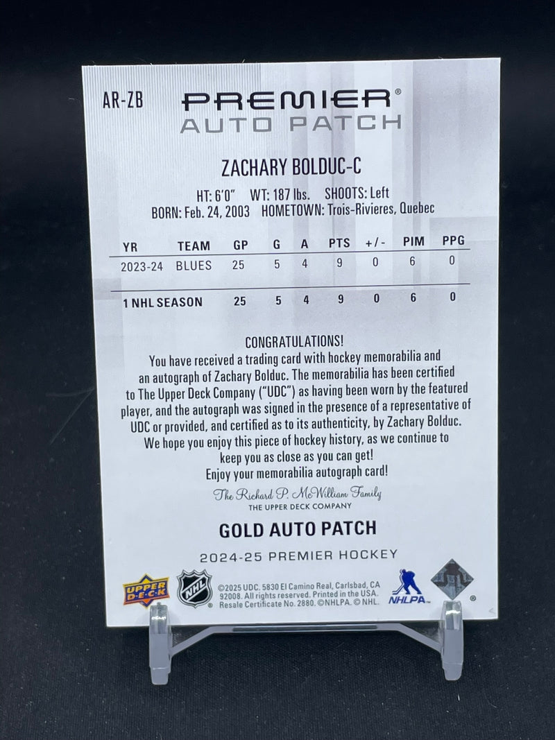 2024 UPPER DECK PREMIER - GOLD - ROOKIE AUTO PATCH - Z. BOLDUC - #AR-ZGB - #'D/65 - RELIC - AUTOGRAPH - RC
