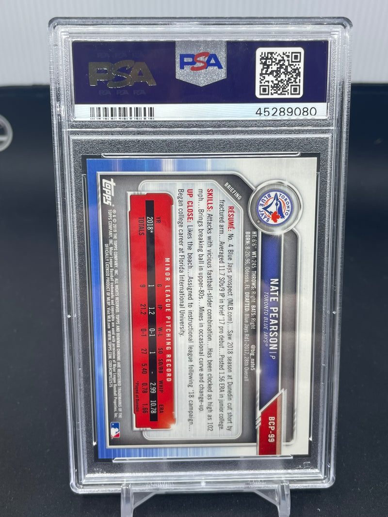 2019 TOPPS BOWMAN - CHROME PROSPECT - AQUA SHIMMER - N. PEARSON - #99 - #'D/125 - PSA 10