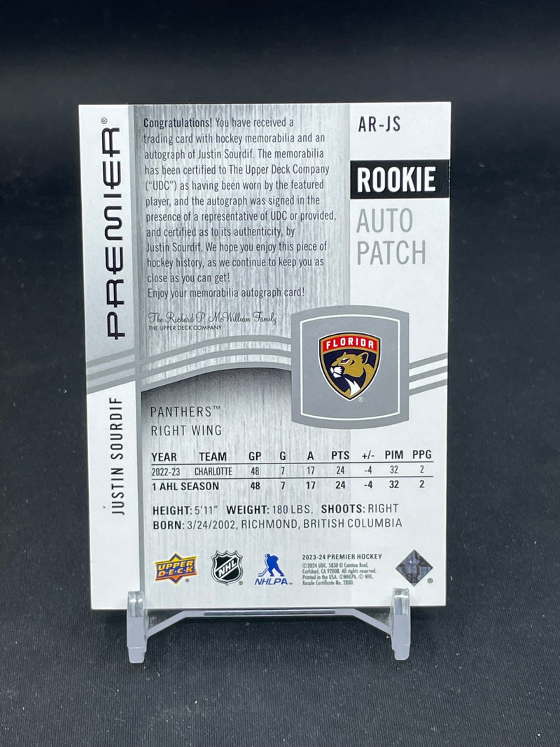 2023 UPPER DECK PREMIER - ROOKIE AUTO PATCH - J. SOURDIF - #AR-JS - #'D/249 - RELIC - AUTOGRAPH - RC