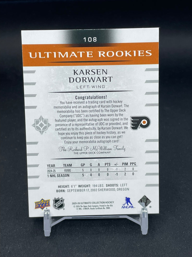 2025 UPPER DECK ULTIMATE - ULTIMATE ROOKIES - K. DORWART - #108 - #'D/99 - RELIC - AUTOGRAPH - RC