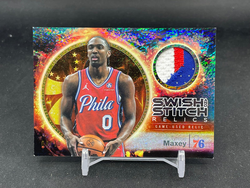 2025 TOPPS - BLACK HOLO FOIL - SWISH AND STITCH RELICS - T. MAXEY - #SST-TM - #'D/10 - RELIC