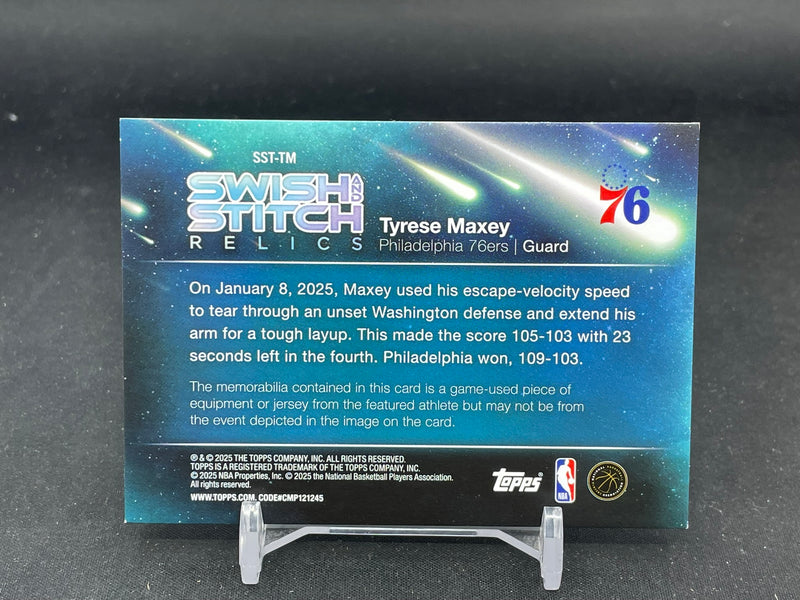 2025 TOPPS - BLACK HOLO FOIL - SWISH AND STITCH RELICS - T. MAXEY - #SST-TM - #'D/10 - RELIC