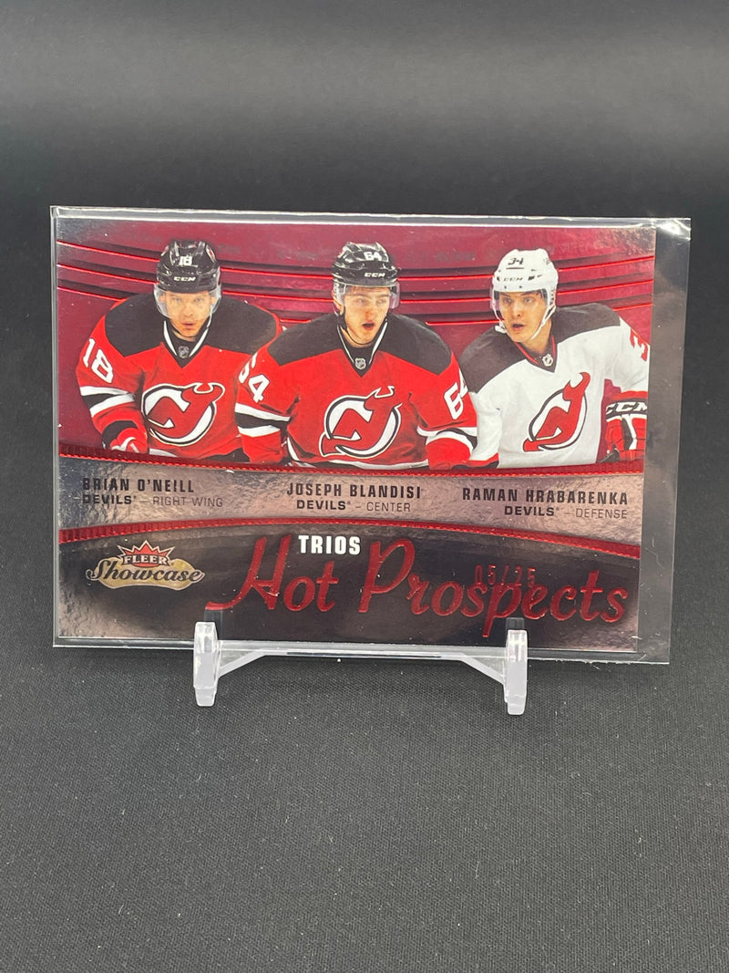 2015 FLEER SHOWCASE - RED GLOW - TRIOS HOT PROSPECTS - B. O'NEILL / J. BLANDISI / R. HRABARENKA - #102 - #'D/25