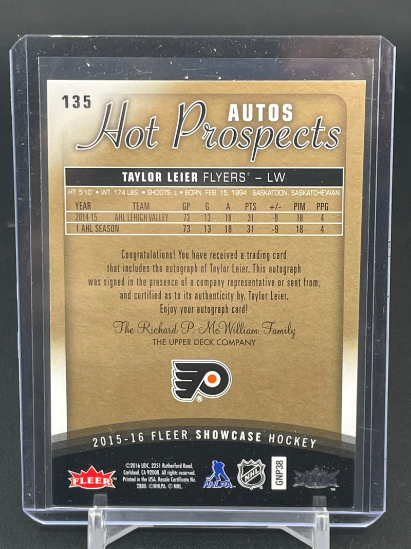 2015 FLEER SHOWCASE - HOT PROSPECTS AUTOS - T. LEIER - #135 - #'D/299 - AUTOGRAPH - RC