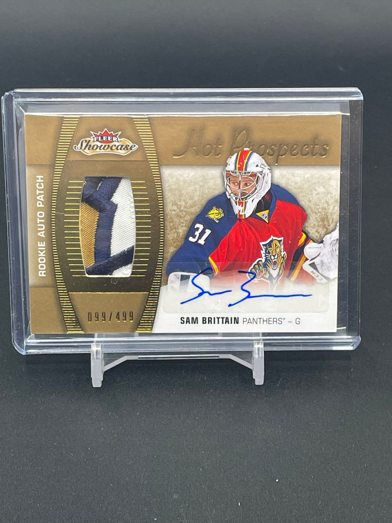 2015 FLEER SHOWCASE - HOT PROSPECTS ROOKIE AUTO PATCH - S. BRITTAIN - #179 - #'D/499 - AUTOGRAPH - RELIC - RC