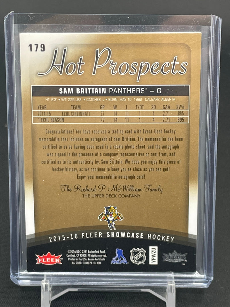 2015 FLEER SHOWCASE - HOT PROSPECTS ROOKIE AUTO PATCH - S. BRITTAIN - #179 - #'D/499 - AUTOGRAPH - RELIC - RC