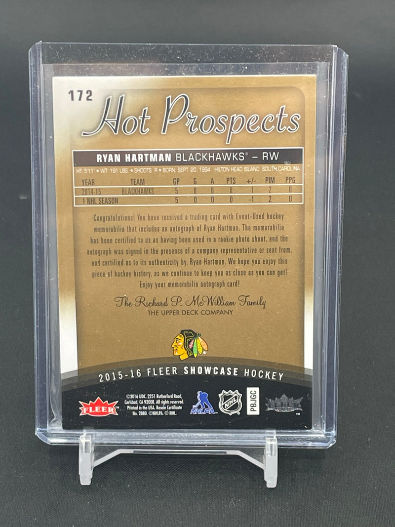 2015 FLEER SHOWCASE - HOT PROSPECTS ROOKIE AUTO PATCH - R. HARTMAN - #172 - #'D/499 - RELIC - AUTO - RC