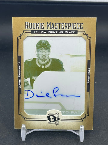 2021 UPPER DECK THE CUP - ROOKIE MASTERPIECE - YELLOW PRINTING PLATE - D. FARRANCE - #PRE-AR-DF - #'D/1 - AUTOGRAPH - RC