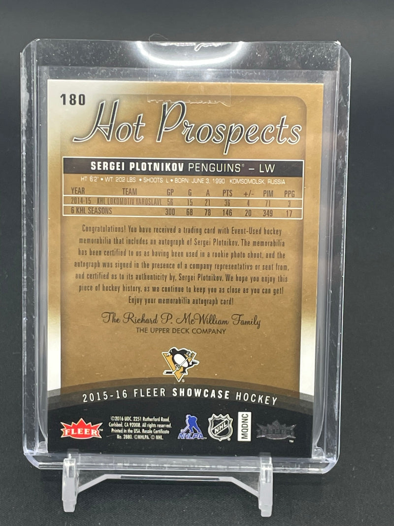 2015 FLEER SHOWCASE - HOT PROSPECTS ROOKIE AUTO PATCH - S. PLOTNIKOV - #180 - #'D/ 499 - RELIC - AUTO - RC