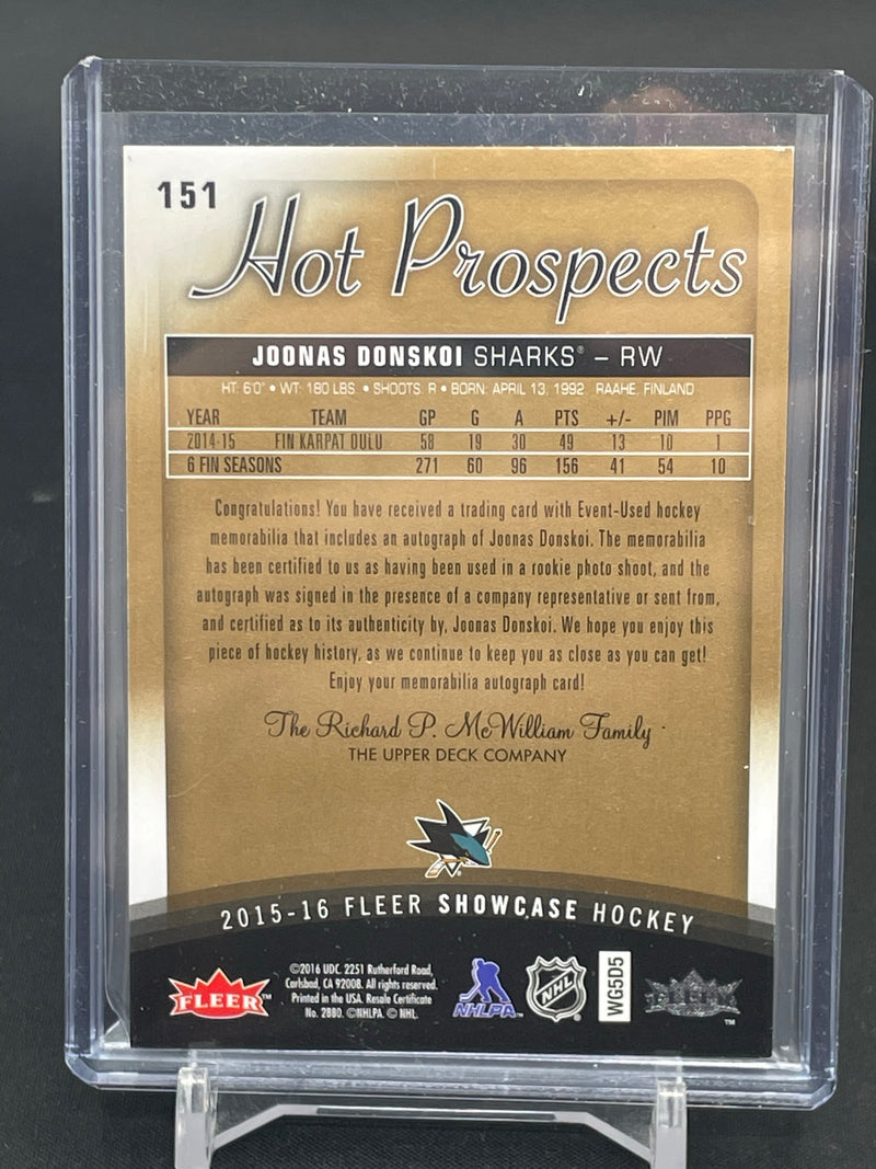 2015 FLEER SHOWCASE - HOT PROSPECTS ROOKIE AUTO PATCH - J. DONSKOI - #151 - #'D/499 - RELIC - AUTO - RC
