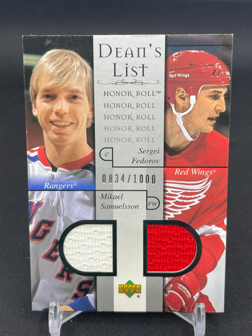 2001 UPPER DECK - DEAN'S LIST - M. SAMUELSSON / S. FEDOROV - #95 - #'D/1000 - DUAL RELIC