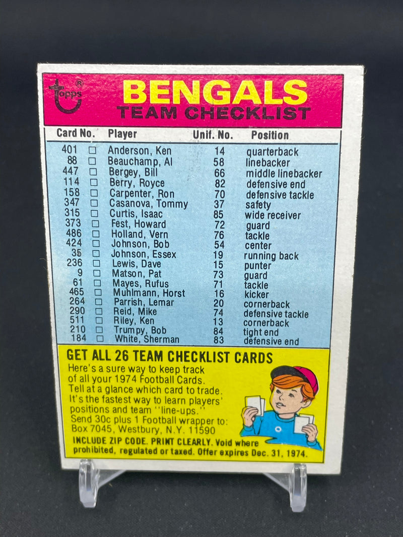 1974 TOPPS - BENGASLS TEAM CHECKLIST - UNMARKED