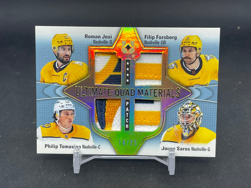 2022 UPPER DECK ULTIMATE - ULTIMATE GUAD MATERIALS - R. JOSI / F. FORSBERG / P. TOMASINO / J. SAROS - #QM-JFST - #'D/25 - QUAD RELIC