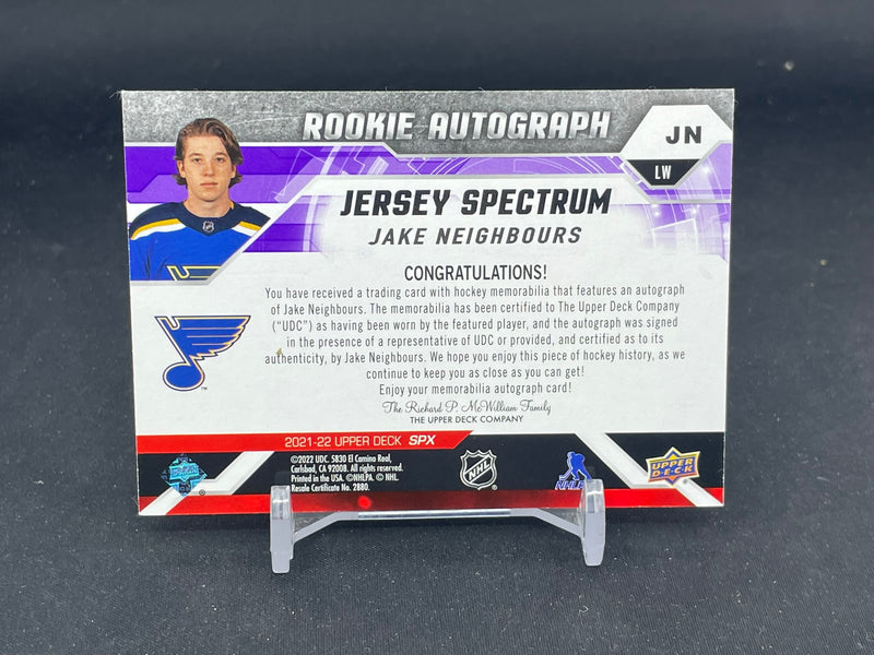 2021 UPPER DECK SPX - JERSEY SPECTRUM - J. NEIGHBOURS - #JN - #'D/65 - RELIC - AUTOGRAPH - RC