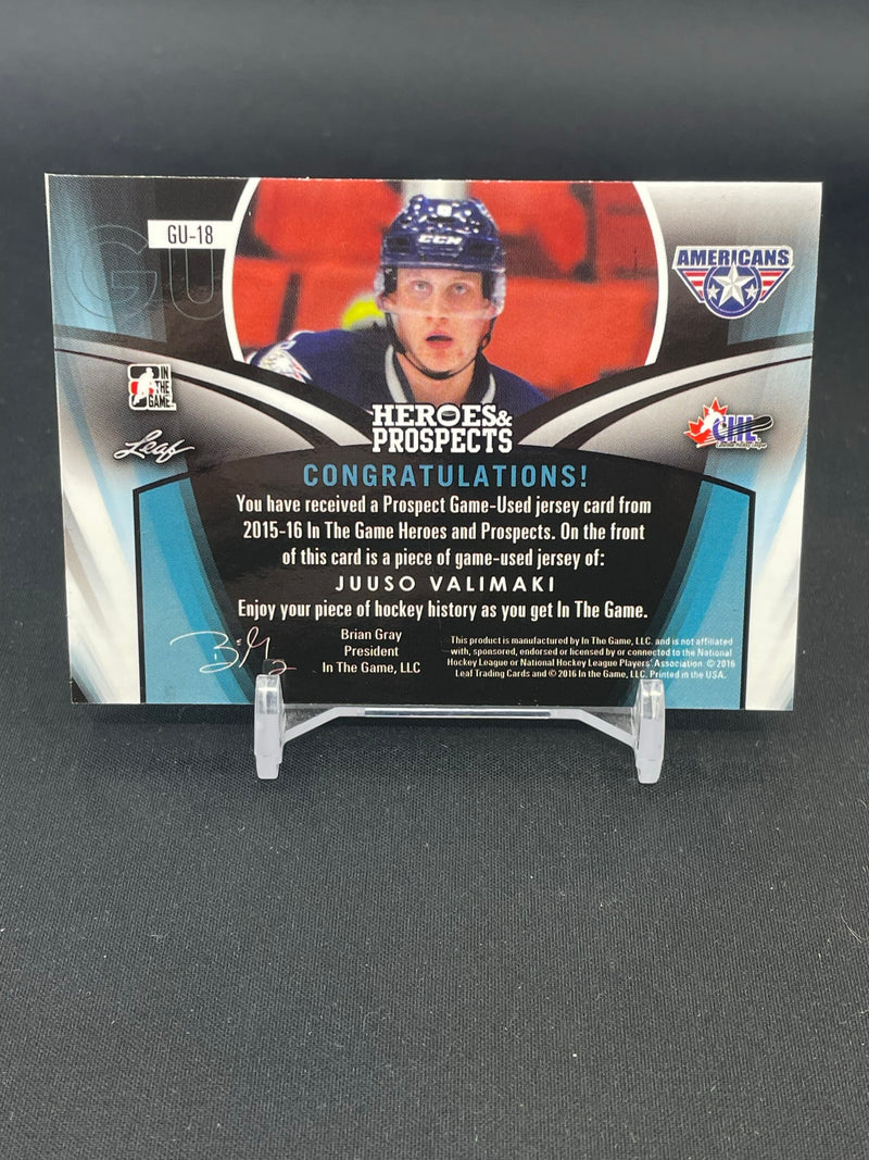 2015 LEAF IN THE GAME HEROES & PROSPECTS - J. VALIMAKI - #GU-18 - #'D/25 - RELIC