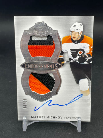 2024 UPPER DECK THE CUP - EMBLEMS OF ENDORSEMENTS - M. MICHKOV - #EE-MM - #'D/15 - DUAL RELIC - AUTOGRAPH