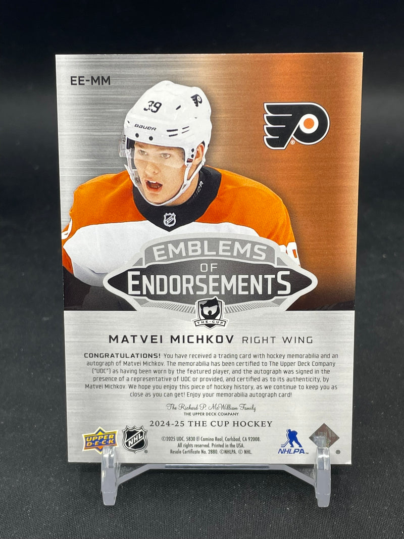 2024 UPPER DECK THE CUP - EMBLEMS OF ENDORSEMENTS - M. MICHKOV - #EE-MM - #'D/15 - DUAL RELIC - AUTOGRAPH
