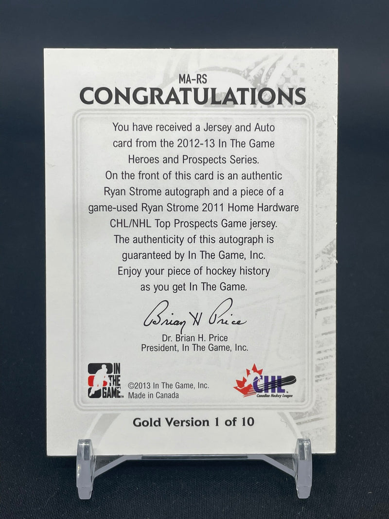 2012 IN THE GAME HEROES & PROSPECTS - GOLD VERSION - JERSEY AND AUTO - R. STROME - #MA-RS - AUTO RELIC - #'D/10
