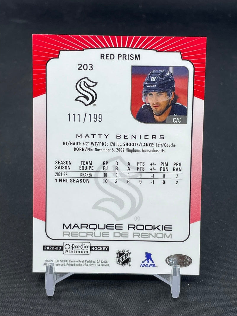 2022 UPPER DECK O-PEE-CHEE PLATINUM - RED PRISM - MARQUEE ROOKIE - M. BENIERS - #203 - #'D/199 - RC