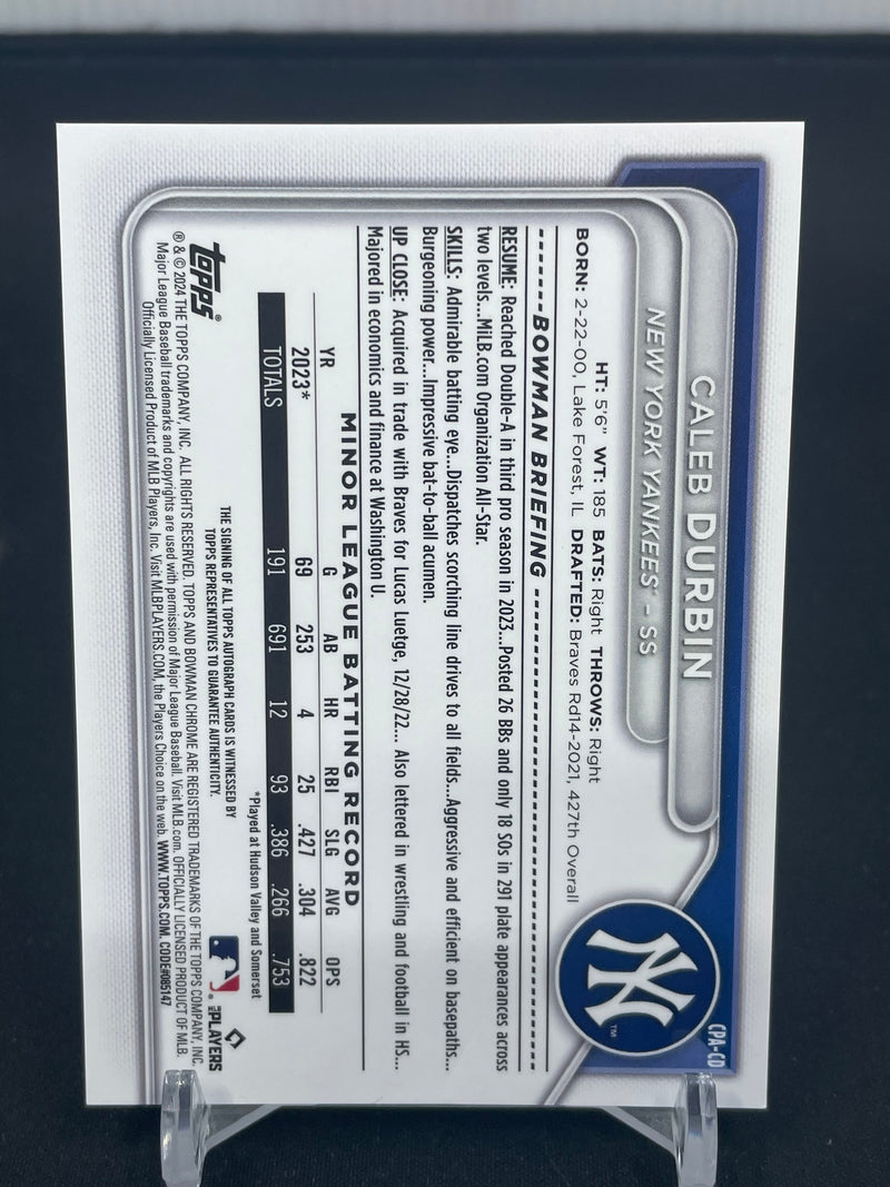 2024 TOPPS BOWMAN CHROME - GREEN LAVA REFRACTOR - 1ST BOWMAN - C. DURBIN - #CPA-CD - #'D/99 - AUTOGRAPH