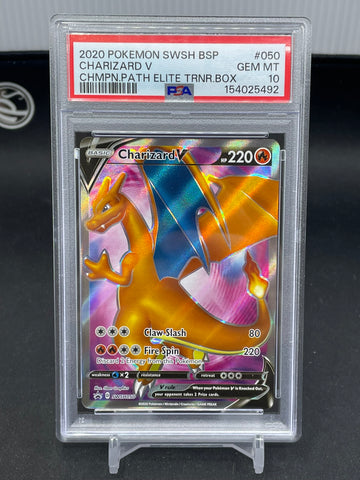 POKEMON - CHAMPION'S PATH ETB PROMO - CHARIZARD V - FULL ART - #SWSH050 - PSA 10