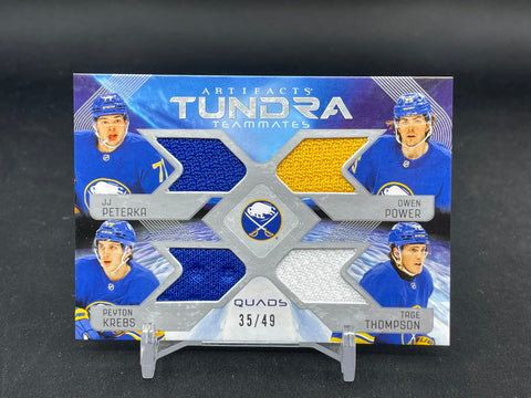 2025 UPPER DECK ARTIFACTS - TUNDRA TEAMMATES - J. PETERKA / O. POWER / P. KREBS / T. THOMPSON - #T4-BUF - #'D/49 - QUAD RELIC