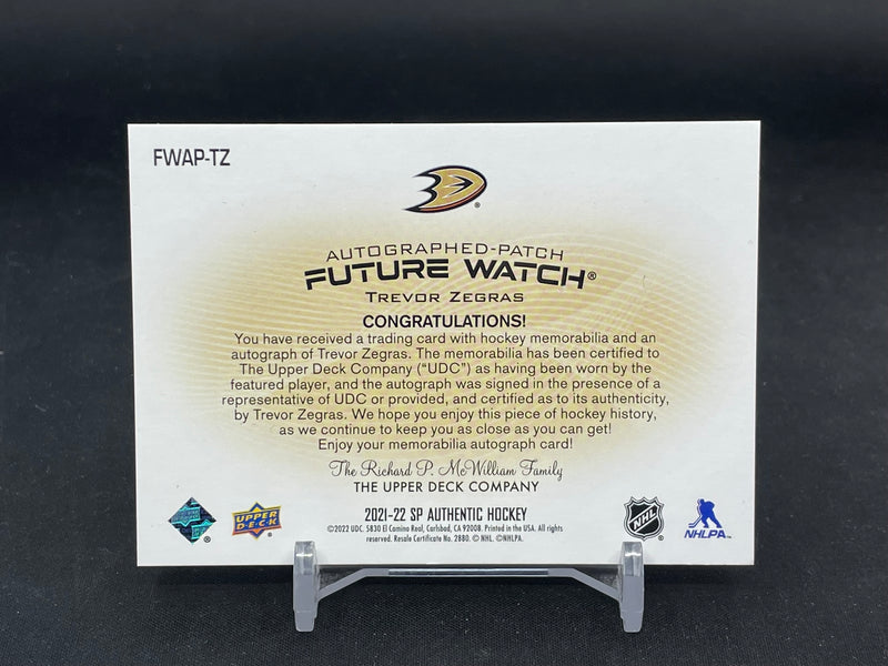 2021 UPPER DECK SP AUTHENTIC - FUTURE WATCH PATCH AUTO - T. ZEGRAS - #FWAP-TZ - #'D/100 - RELIC - AUTOGRAPH - RC