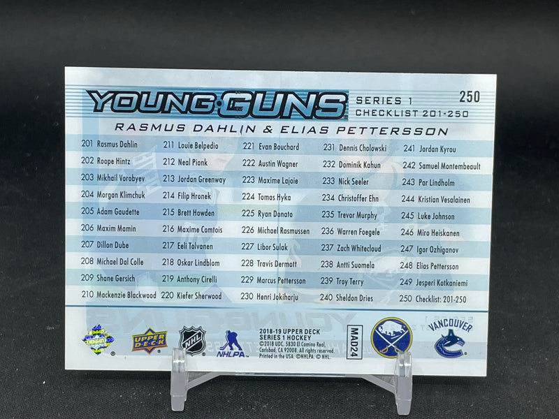 2019 UPPER DECK SERIES ONE - CLEAR CUT - YOUNG GUNS CHECKLIST - R. DAHLIN / E. PETTERSSON -