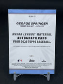 2026 TOPPS SERIES ONE - MAJOR LEAGUE MATERTIAL AUTO - G. SPRINGER - #MLMA-GS - #'D/1 - RELIC - AUTOGRAPH