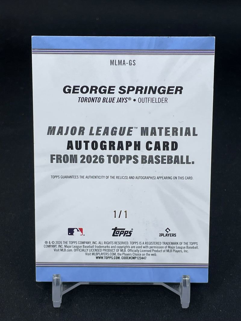 2026 TOPPS SERIES ONE - MAJOR LEAGUE MATERTIAL AUTO - G. SPRINGER - #MLMA-GS - #'D/1 - RELIC - AUTOGRAPH