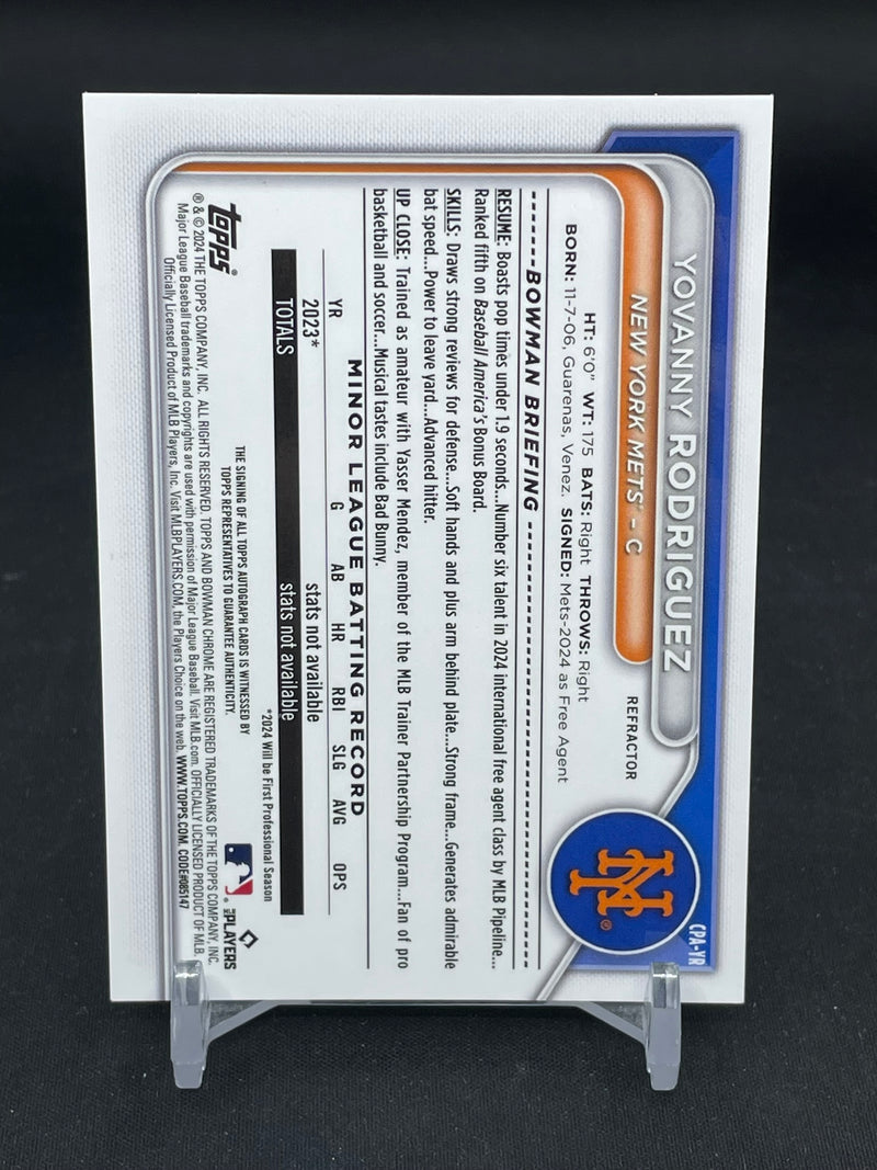 2024 TOPPS BOWMAN CHROME - REFRACTOR - 1ST BOWMAN - Y. RODRIGUEZ - #CPA-YR - #'D/499 - AUTOGRAPH