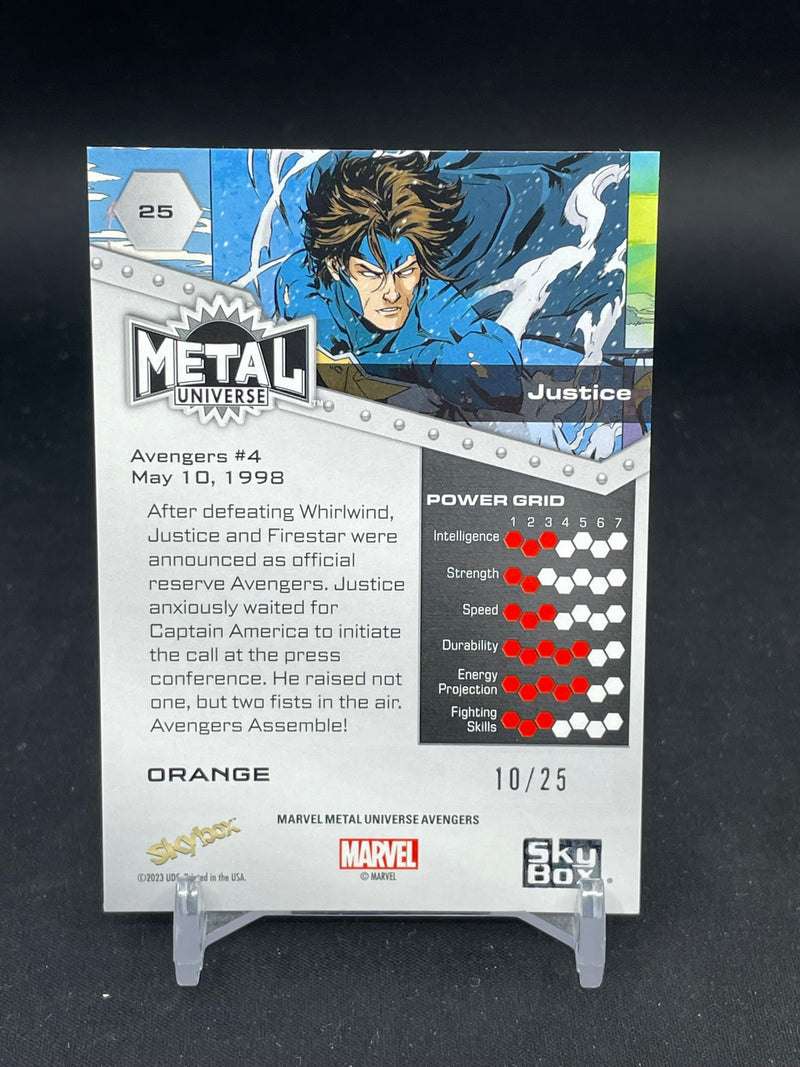 2024 UPPER DECK SKYBOX METAL UNIVERSE MARVEL - ORANGE - JUSTICE - #25 - #'D/25