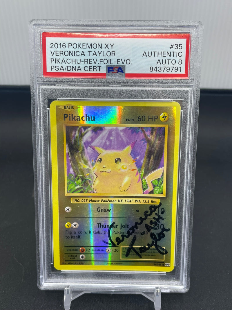 POKEMON - EVOLUTIONS - PIKACHU - REVERSE HOLO - VERONICA TAYLOR AUTOGRAPH -