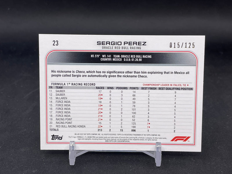 2022 TOPPS F1 - YELLOW - S. PEREZ - #23 - #'D/125