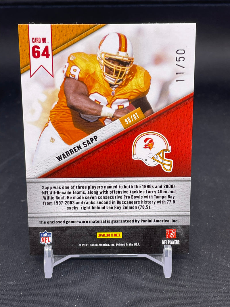 2011 PANINI CERTIFIED - FABRIC OF THE GAME - W. SAPP - #64 - #'D/50 - RELIC
