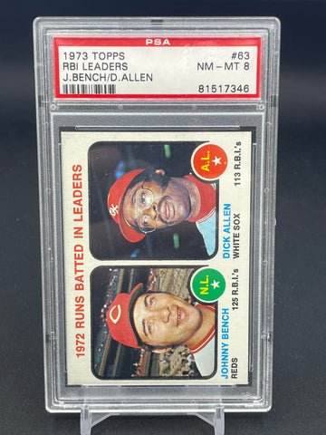1973 TOPPS - RBI LEADERS - J. BENCH . D. ALLEN - #63 - PSA 8