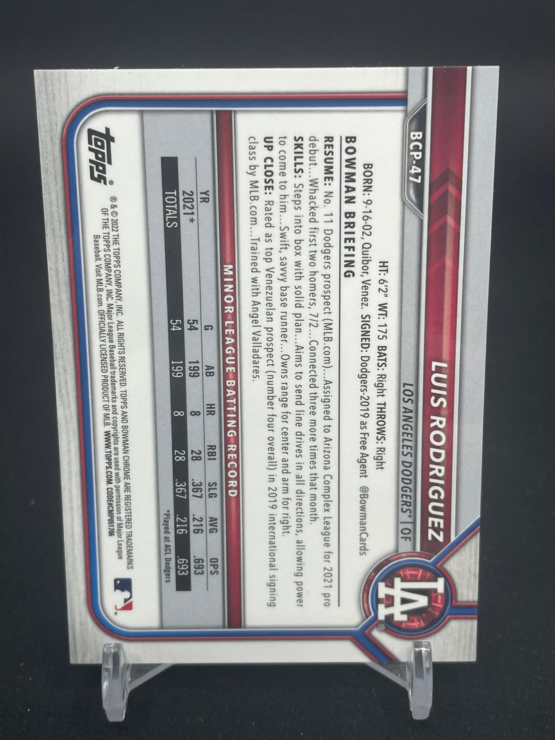 2022 TOPPS BOWMAN CHROME - FUCHSIA LAVA REFRACTOR - L. RODRIGUEZ - #BCP47 - #'D/199