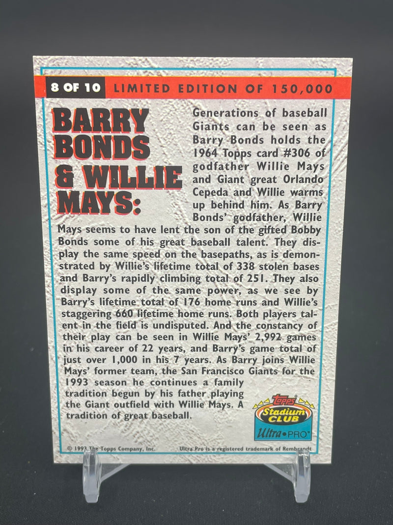 1993 TOPPS STADIUM CLUB - B. BONDS & W. MAYS - #8 - #'D/150000