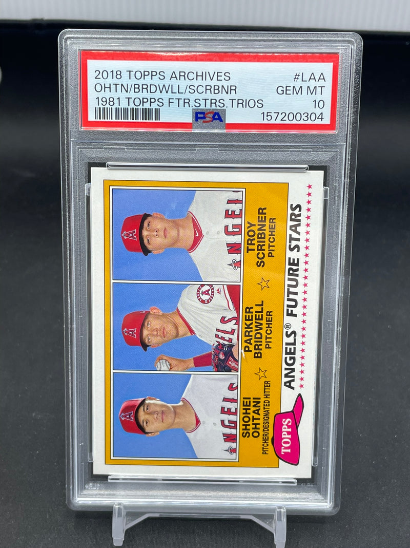 2018 TOPPS ARCHIVES - 1981 ANGELS FUTURE STARS - S. OHTANI / P. BRIDWELL / T. SCRIBNER -