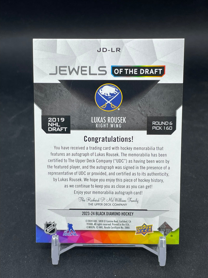 2023 UPPER DECK BLACK DIAMOND - JEWELS OF THE DRAFT - L. ROUSEK - #JD-LR - #'D/99 - RELIC - AUTOGRAPH - RC