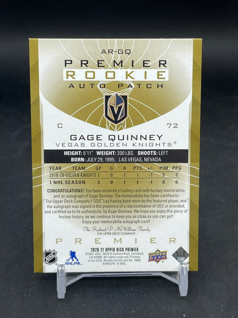 2020 UPPER DECK PREMIER - ROOKIE AUTO PATCH - G. QUINNEY - #AR-GQ - #'D/15 - RELIC - AUTOGRAPH - RC