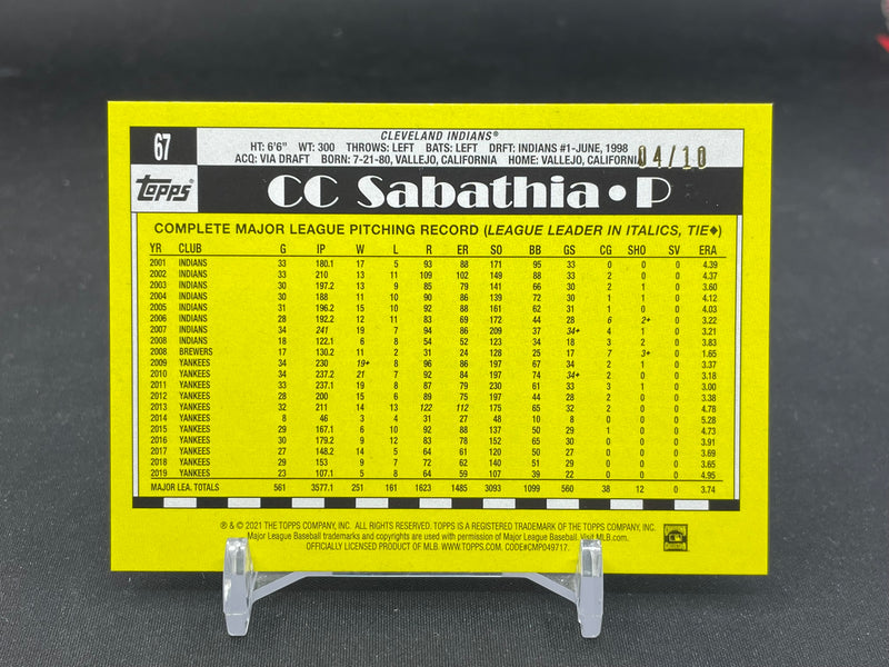 2021 TOPPS ALL-STAR ROOKIE CUP - BLACK FOIL IMAGE VARIATION - C. SABATHIA - #67 - #'D/10