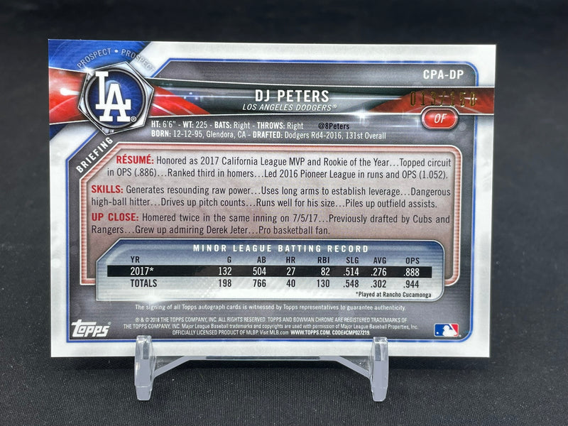 2018 TOPPS BOWMAN CHROME - BLUE REFRACTOR - D. PETERS - #CPA-DP - #'D/150 - AUTOGRAPH