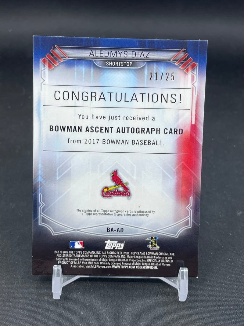 2017 TOPPS BOWMAN CHROME - ORANGE REFRACTOR - BOWMAN ASCENT - A. DIAZ - #BA-AD - #'D/25 - AUTOGRAPH