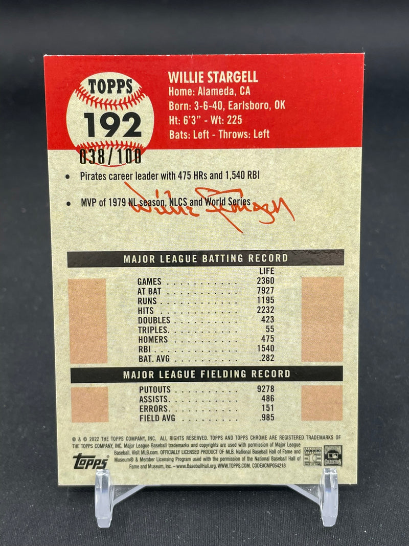 2022 TOPPS CHROME PLATINUM ANNIVERSARY - RED ATOMIC REFRACTOR - W. STARGELL - #192 - #'D/100