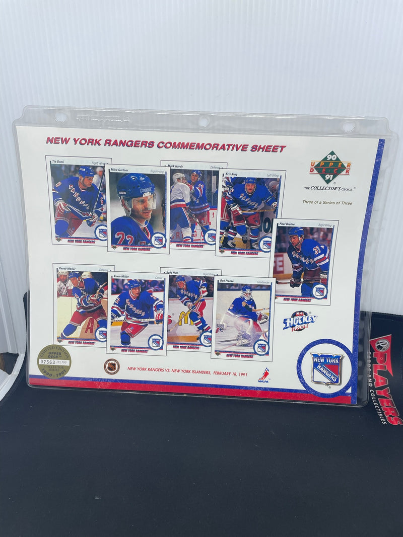 1990 UPPER DECK LIMITED EDITION COMMEMORATIVE SERIES - NEW YORK RANGERS SHEET -