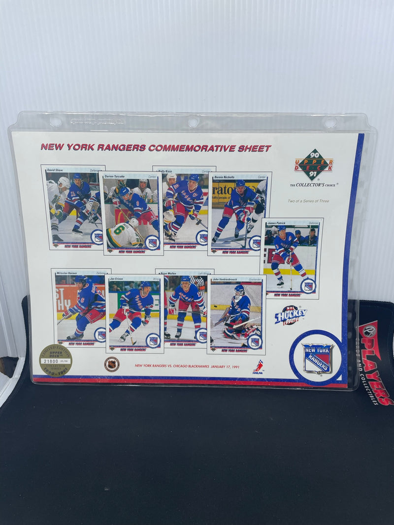1990 UPPER DECK LIMITED EDITION COMMEMORATIVE SERIES - NEW YORK RANGERS SHEET -