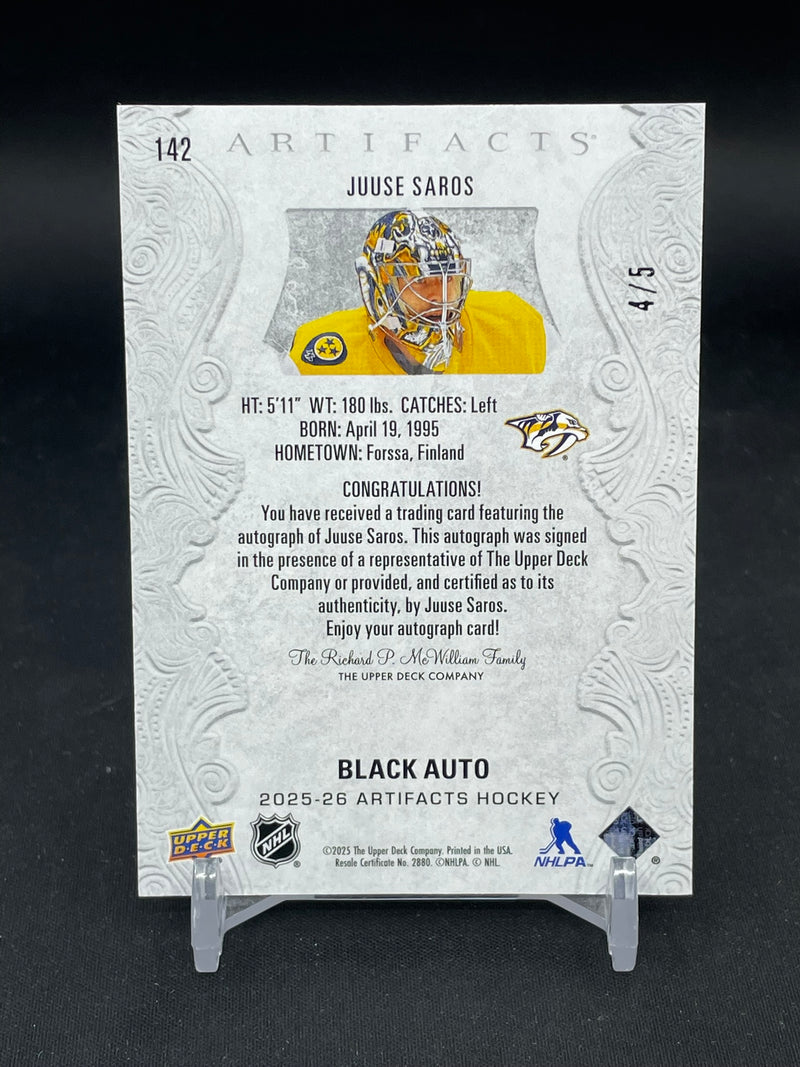 2025 UPPER DECK ARTIFACTS - BLACK AUTO - J. SAROS - #142 - #'D/5 - AUTOGRAPH