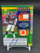 2020 PANINI PLATES & PATCHES - GREEN - DOUBLE COVERAGE - J. JEUDY - #DC-JJ - #'D/15 - DUAL RELIC - AUTOGRAPH - RC