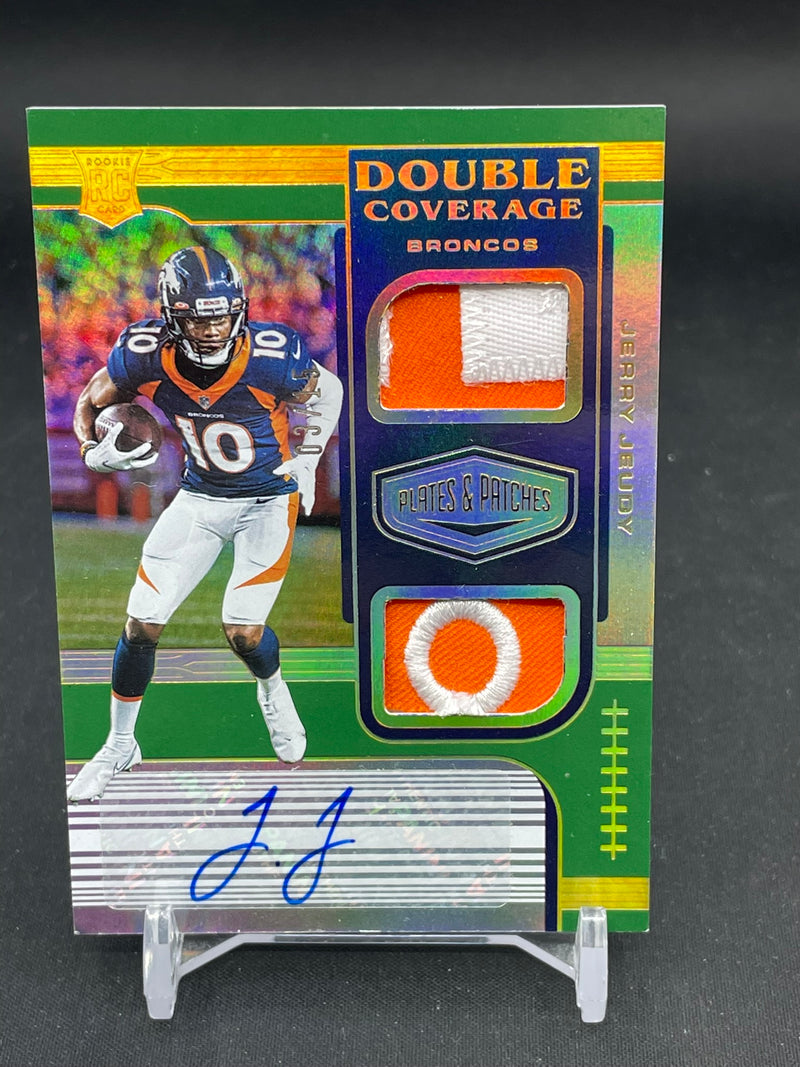 2020 PANINI PLATES & PATCHES - GREEN - DOUBLE COVERAGE - J. JEUDY - #DC-JJ - #'D/15 - DUAL RELIC - AUTOGRAPH - RC